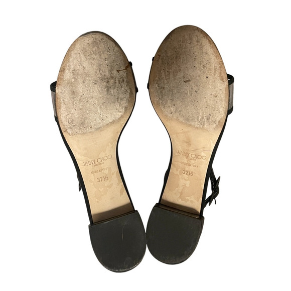 Jimmy Choo 7 Jaimie Leather Sandals Transparent PVC Strap Low Block Heels Black - Picture 9 of 9